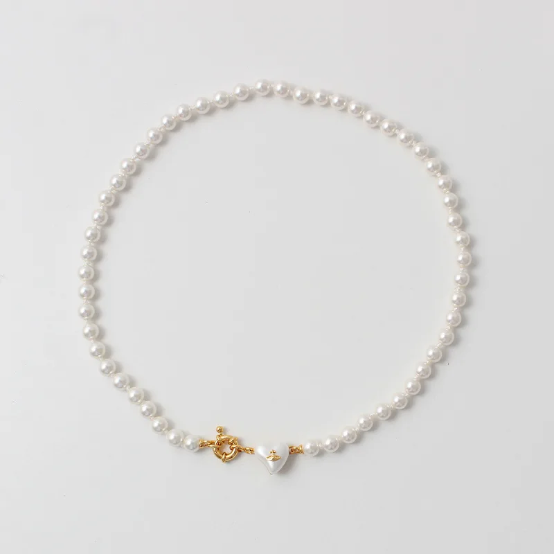 Empress Dowager Cixi's Love Pearl Necklace for Women's Fashion, Simplicity, Luxury, Exquisite Retro Love Clavicle Chain view 5