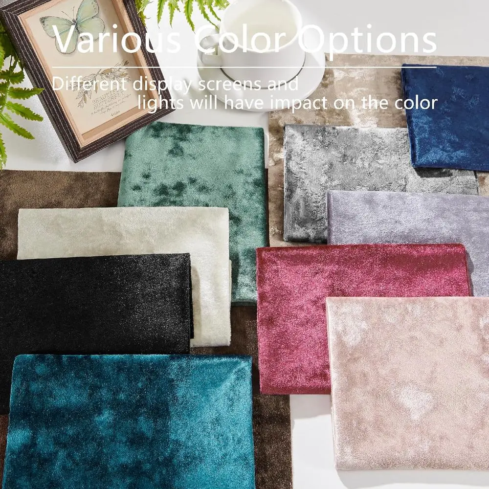 Luxury Ivory Crushed Velvet Curtains, 2-Panel Set, 52x96, Thermal Insulated, Soundproof, Light Filtering for Home Office