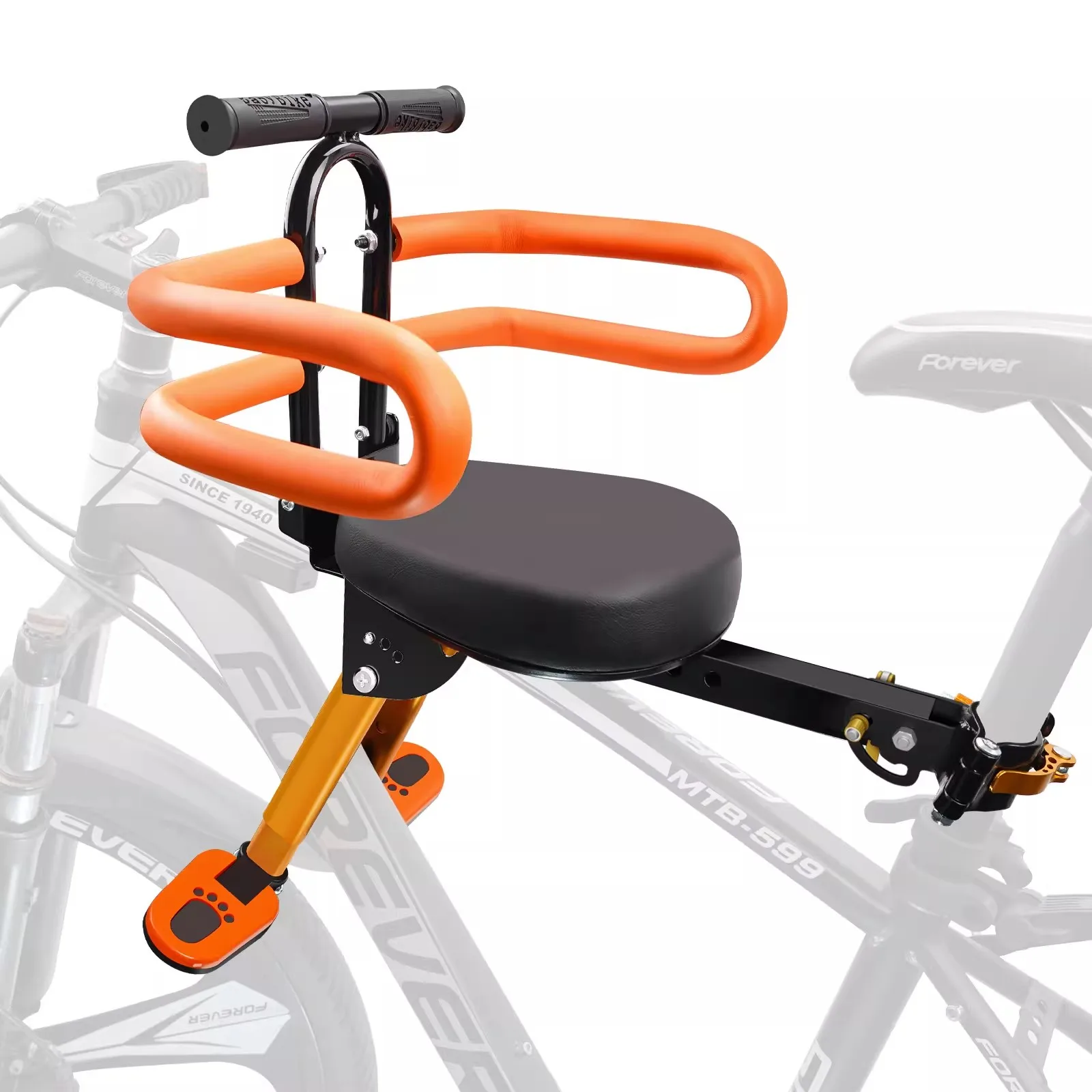 Kids Bike Seat with Handlebar Attachment, Detachable Front Mounted Child Bicycle Seats with Foot Pedals for Children 2~5 Years