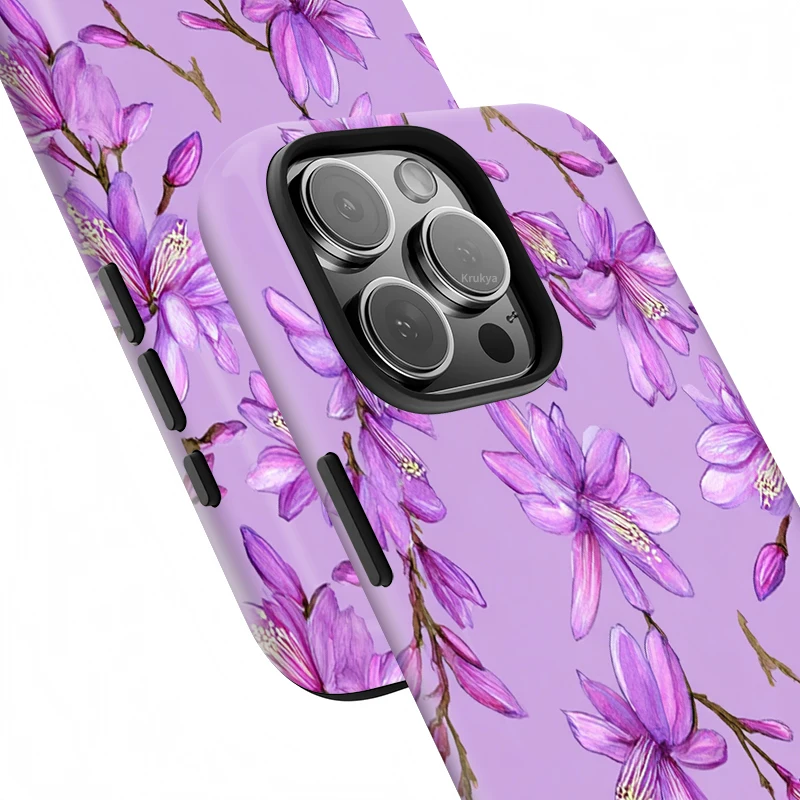 Krukya الأرجواني زهرة طباعة جراب هاتف آيفون 17 برو ماكس 17 الهواء 16 15 زائد XR XS SE 11 12 13 14 برو ماتي غطاء سيليكون #4