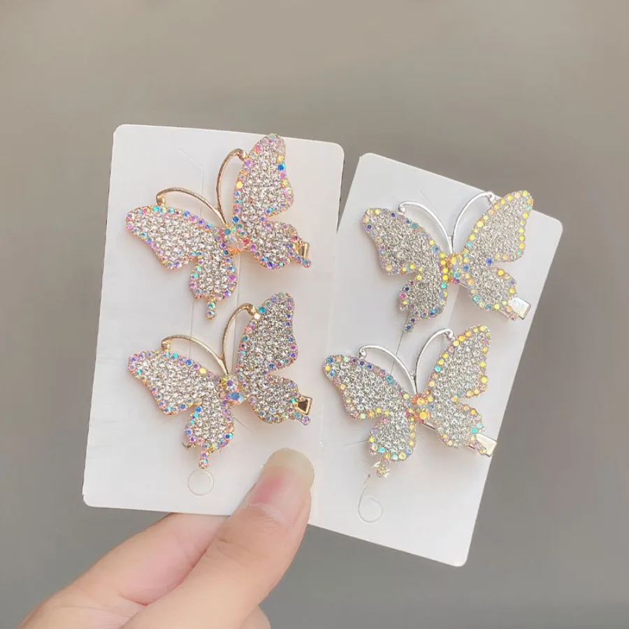 Fashion Butterfly Rhinestone Hair Clips for Girls Sweet Kids Hairpins Barrette Summer Headwear Hair Accessories Hair Ornaments