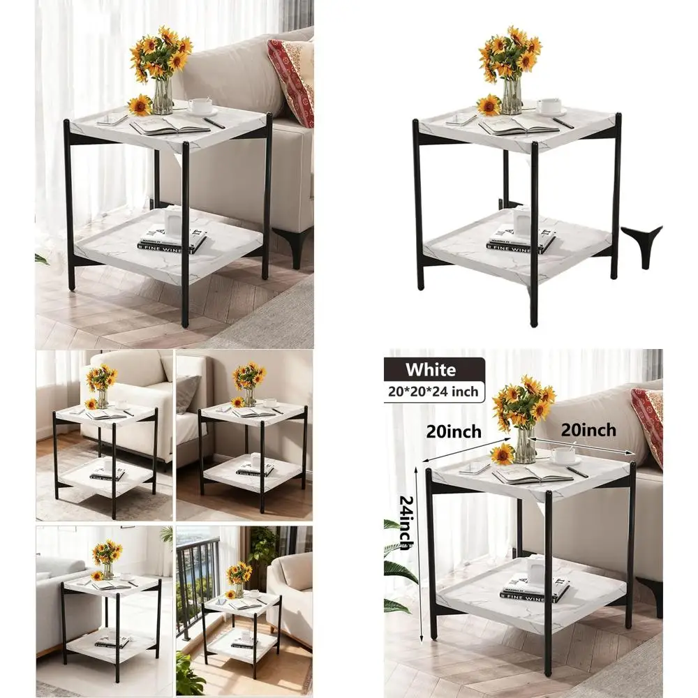 

Компактный белый двухуровневый приставной столик с металлическими ножками, идеально подходит для гостиной, спальни, офиса и небольших помещений.