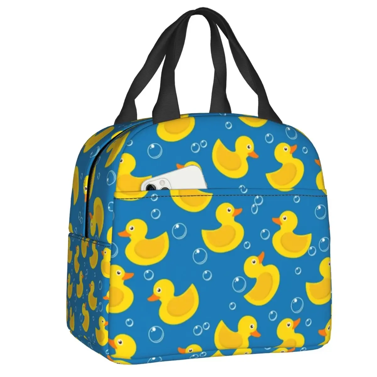 Cartoon Yellow Rubber Duck Pattern Lunch Bag Men Women Thermal Cooler Insulated Lunch Box for Kids School Food Picnic Tote Bags