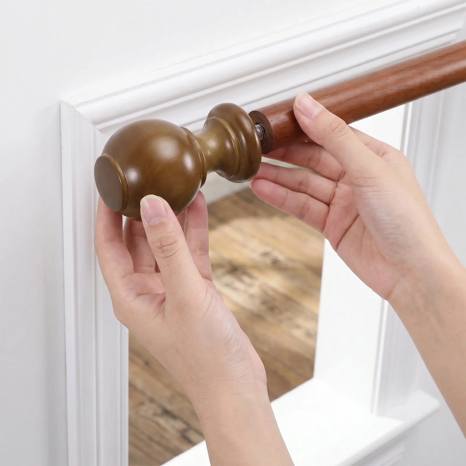 2pcs Wood Curtain Rod Finials, Screw On Drapery Rod End Caps Replacement, Decorative Window Treatment Ball Finials for Room