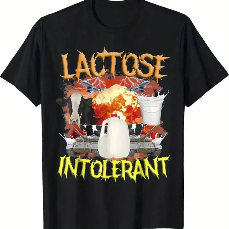 Lactose Intolerant Graphic T-Shirt Men's Crew Neck Cotton Short Sleeve Casual Tee Trip