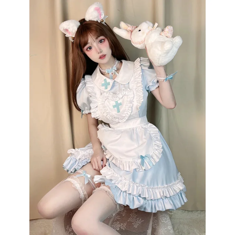 Disfraz de sirvienta japonesa de Anime, uniforme de enfermera Lolita para niña, fiesta de Halloween, vestido de princesa encantador, vestido de sirvienta Sexy de talla grande para mujer