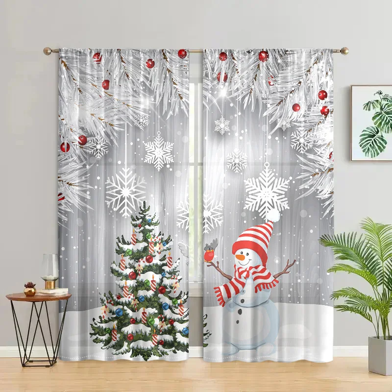 

2 pieces, Christmas tree snowflake snowman curtains -30% blackout - suitable for living room, bedroom, kitchen, home decoration