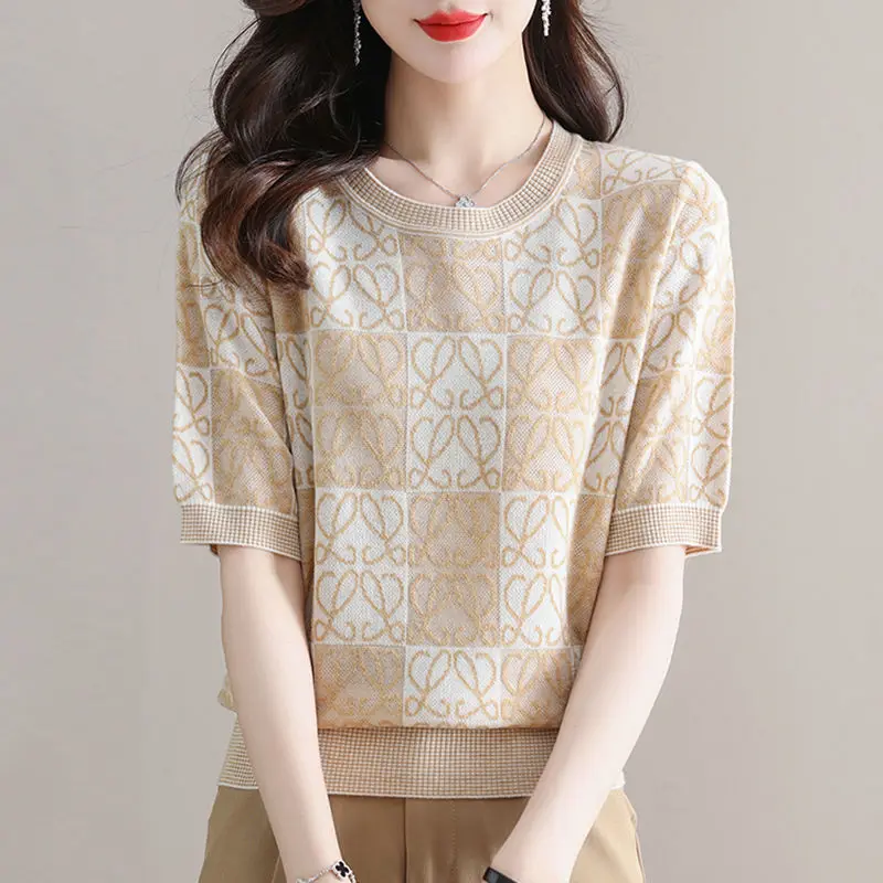 Fashion O-Neck Knitted All-match Short Sleeve Blouses Women's Clothing 2024 Summer New Loose Casual Tops Commuter Shirts