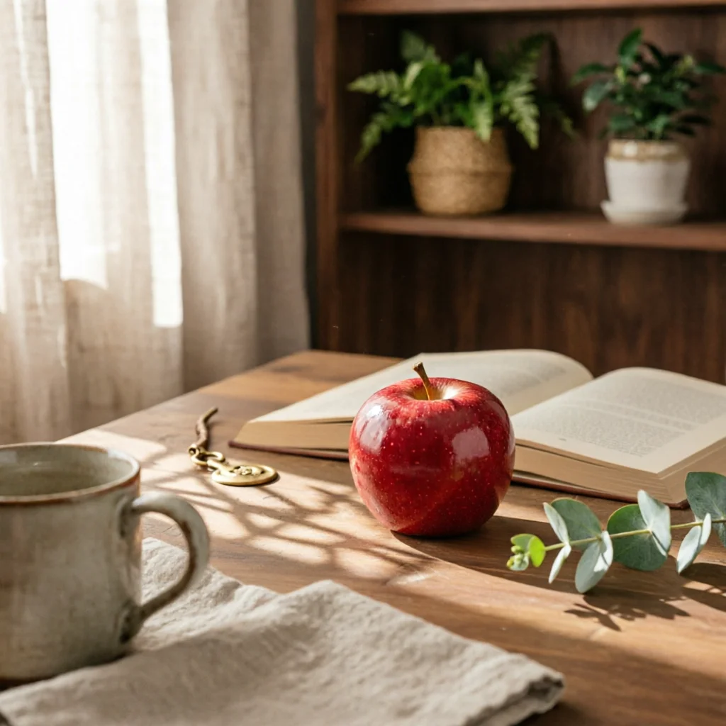 Decorative Apple with Gold Stem Brushed Apple Decor Fruit Figurine Creative Fruit Decoration Compact for Collectors