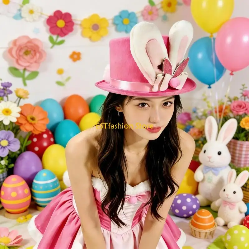 

Y5GC Easter Pink Easter Rabbit Bucket Hat Unisex Theater Performances Headpiece