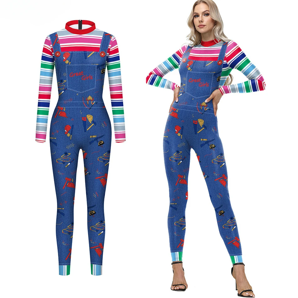 

Anime Horror Movie Chucky Ghost Doll Cosplay Costume Halloween Carnival Bodysuits Clothing for Women Party Zentai Outfits