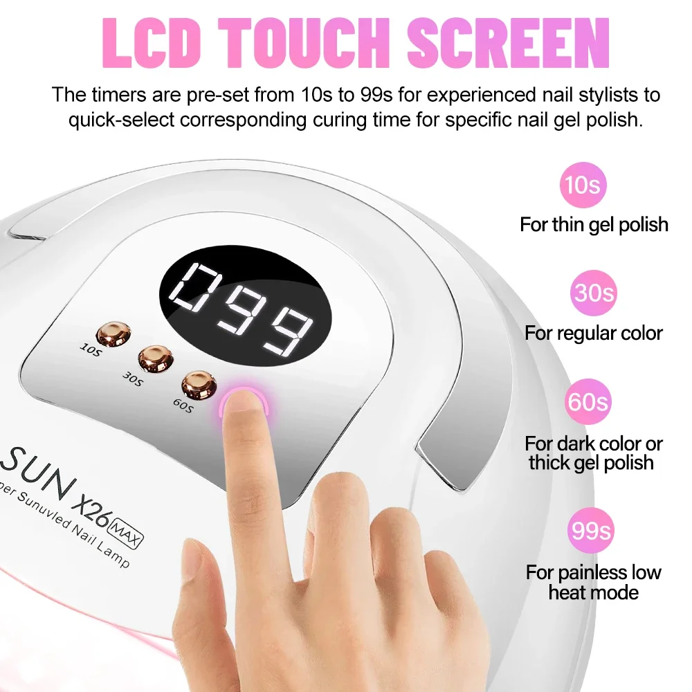 UV Gel Nail Lamp 380W LED Nail Light Fast Dryer for Gel Polish Curing with 4 Timers Portable Handle Large Space Automatic Sensor