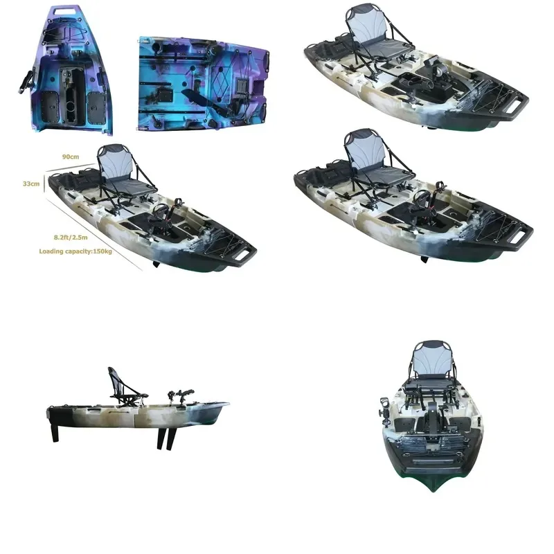 8ft Modular Single Seat Fin Pedal Drive Kayak Propeller Kajak 1 Person Fishing Solo Canoe Two Sections Boat with Electric