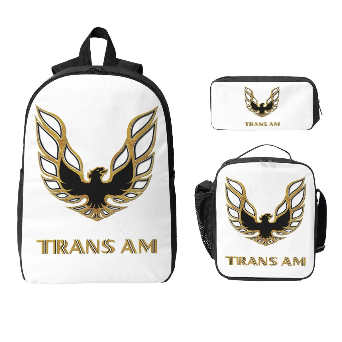 Pontiac Firebird Trans-Am Gold Backpack Boys Girls BookBag School Bag Laptop Shoulder Bags 3ps Insulated Lunch Bag Pencil Case
