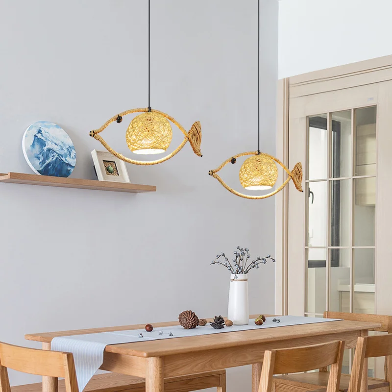 Fish Shaped Rattan Woven Hotel BarLamp Creative ChineseStyle Retro HotPot Shop Home Stay Teahouse Japanese Restaurant Chandelier