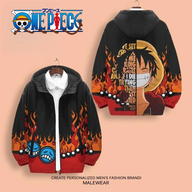 

One Piece Anime Peripheral Luffy New 2025 Print Jacket Men's Hooded Cardigan II Yuan Spring and Autumn Top Teen Holiday Gifts
