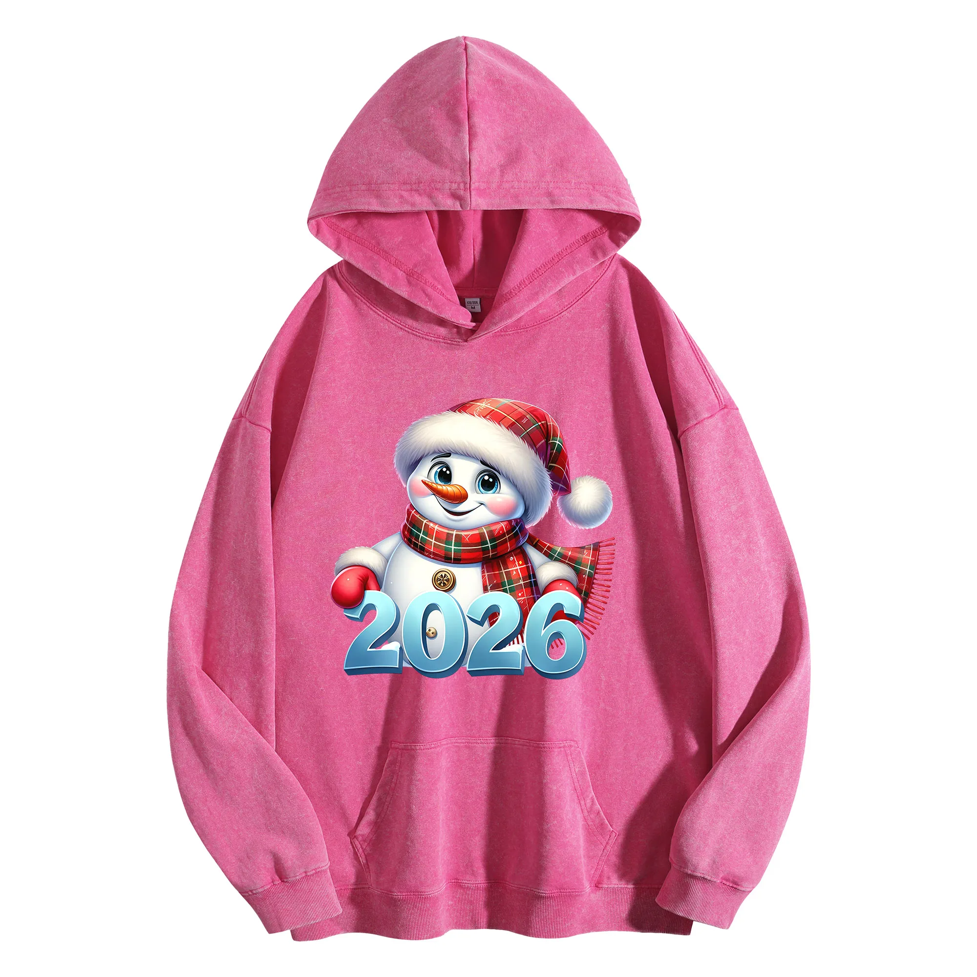 

Милая винтажная стираная толстовка со снеговиком 2026 400 г, унисекс, уличная одежда большого размера, пуловер на осень/зиму, Рождество, Новый год, издание