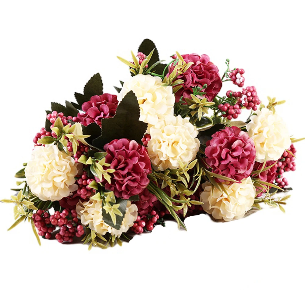 Silk Chrysanthemum Pearl Ball Artificial Flower Bouquet 32cm Home Wedding Party Decoration Fake Plant Floral Arrangement Decor