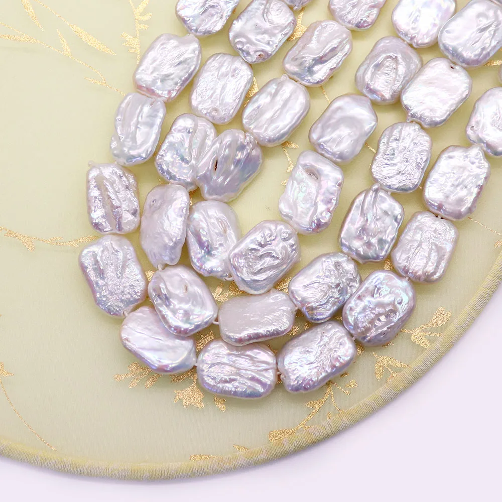

Rectangle Natural Freshwater Pearl Beads 14x18mm White Baroque Pearl Straight Hole Loose Bead DIY Jewelry Accessory 1 Strand