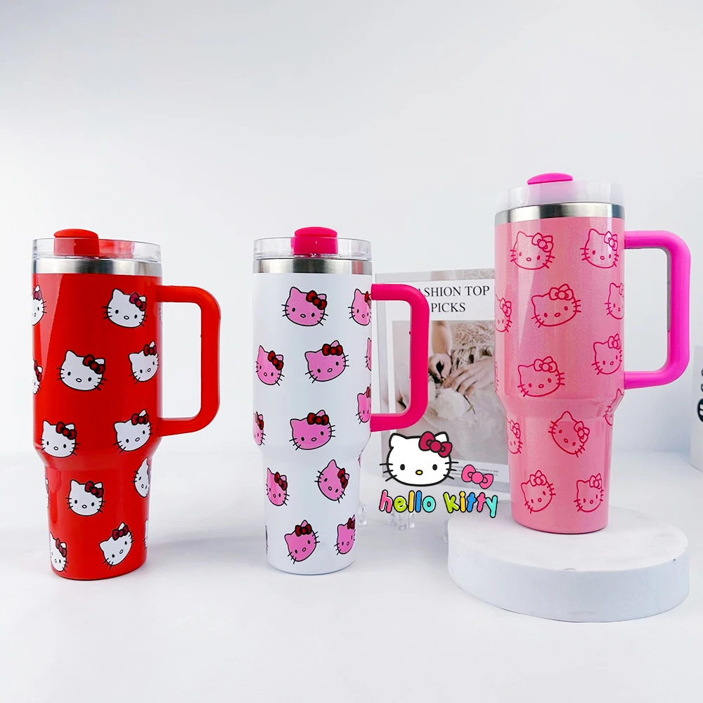 

Hello Kitty Sanrio 40 унций изолированная кружка из нержавеющей стали розовая с ручкой соломенные кружки большой емкости термос напитки кока-колы кофейная кружка