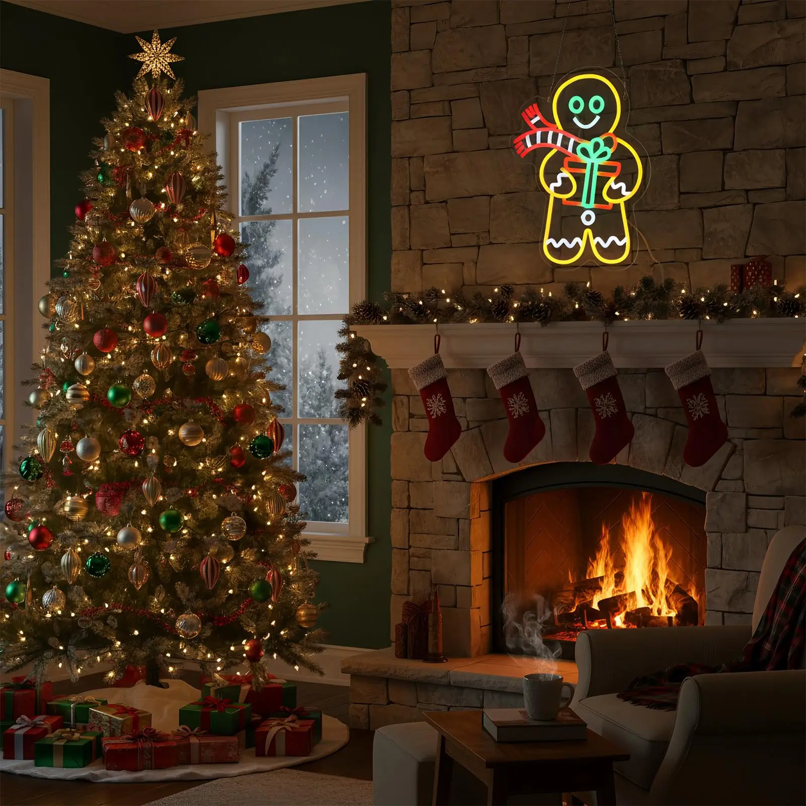 Gingerbread Man  Neon Sign for Wall Decor USB Power Dimmable Switch for Bedroom Cafe Bar Living Room Christmas Party Gift