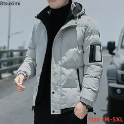 2024 Winter Korean Style Parkas Men's Puffer Jacket Long Sleeve Hooded Coats Bomber Jacket Thicker Warm Zipper Outerwear for Men