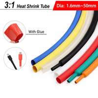 1M 3:1 Heat Shrink Tube With Double Wall Glue Diameter 1.6mm ~ 50mm DIY Wire Cable Connector Waterproof Heat Shrinkable Sleeve