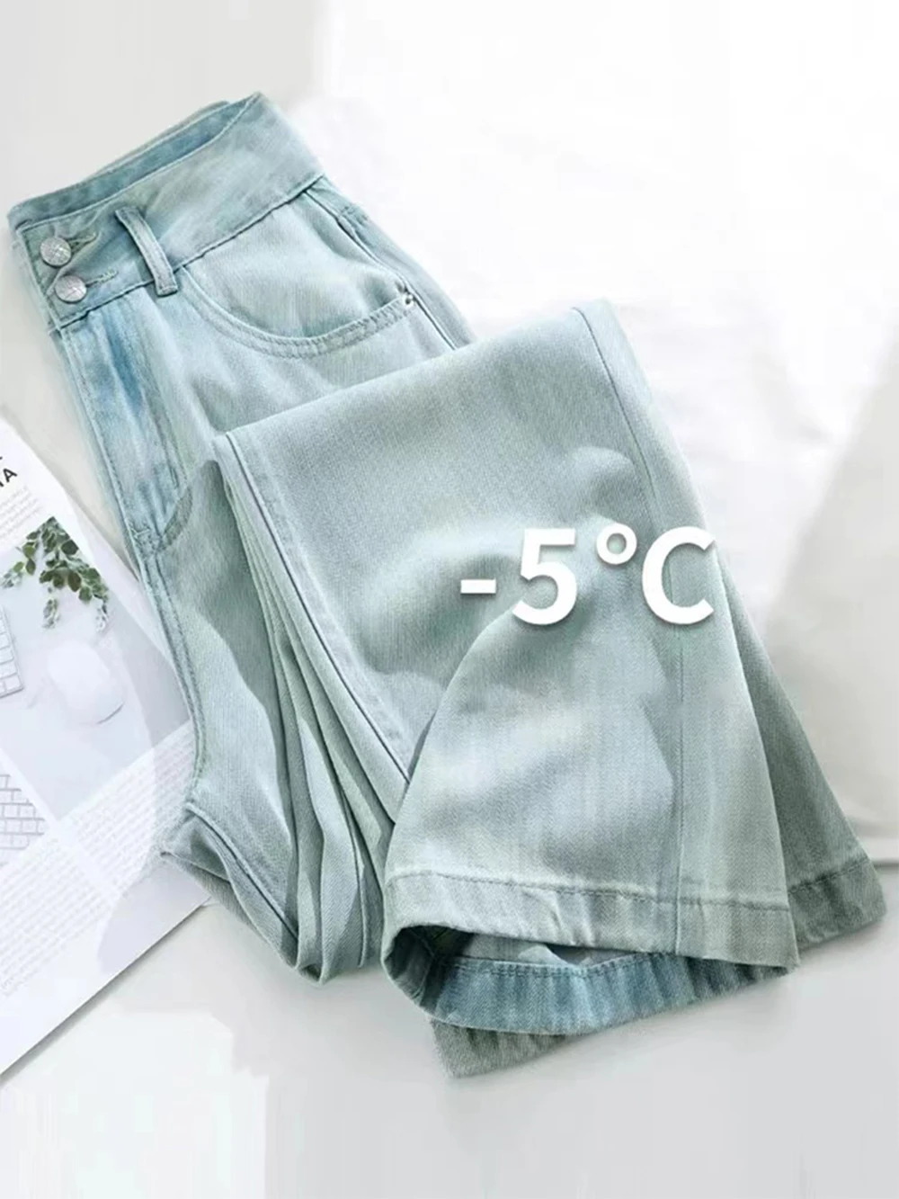 

Oversized Thin Denim Pants for Women Summer Casual Straight Loose Ice Silk High Waist Jeans Female Wide Leg Floor Dragging Pants