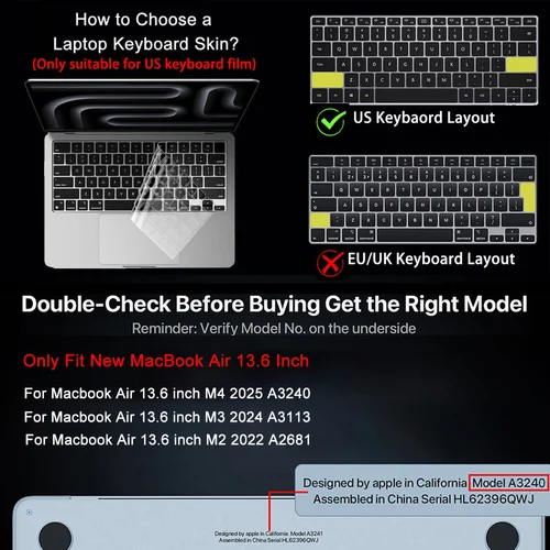 Imagen 2 del producto Funda protectora mate para MacBook Air 13,6 pulgadas 2025-2022 M4/M3/M2 modelos de chips A3240 A3113 A2681, resistente a arañazos y huellas dactilares
