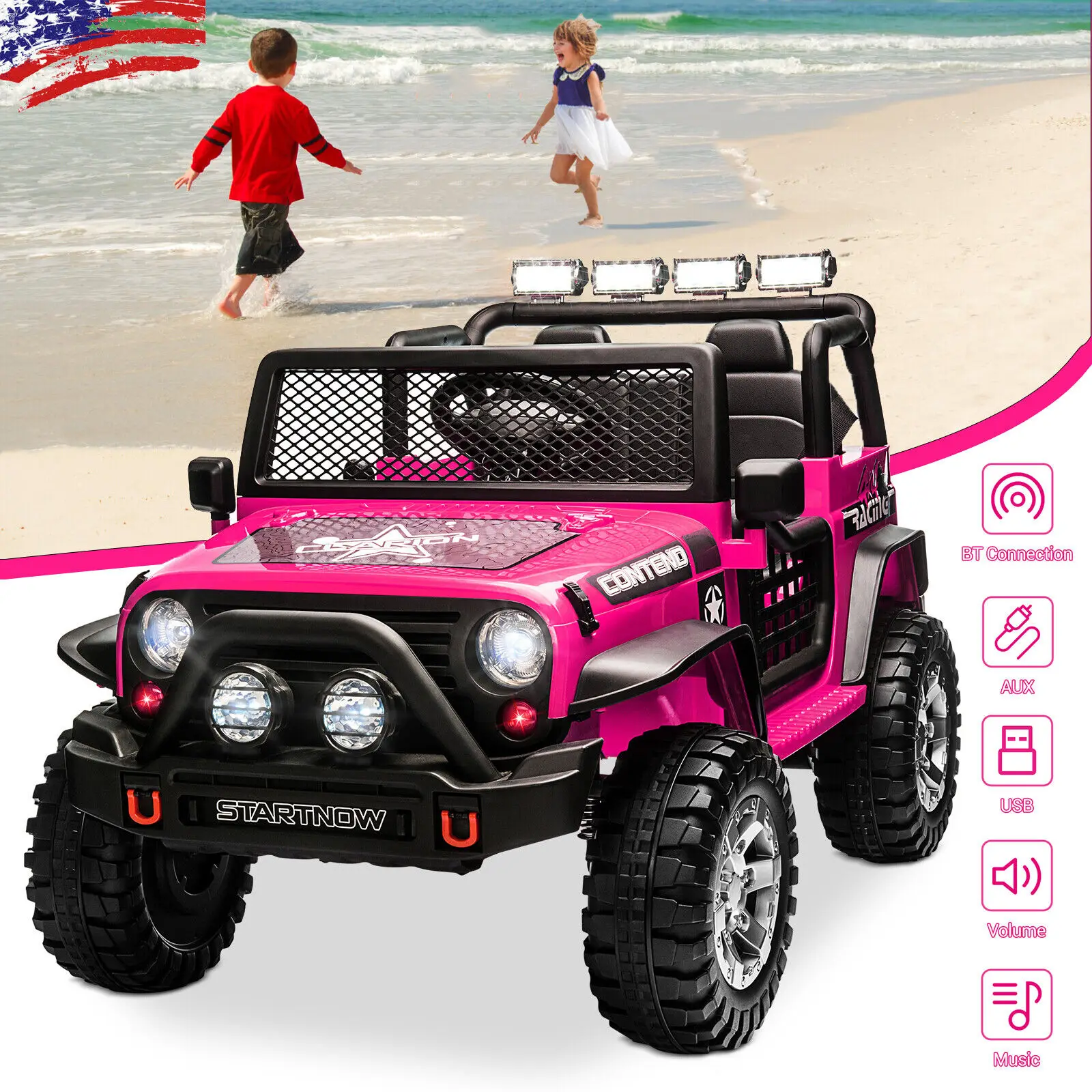 12V Electric Kids Ride On Car 2-Seater Truck Vehicle Toy w/Remote Control Battery Powered Equipped with Music Xmas Gift