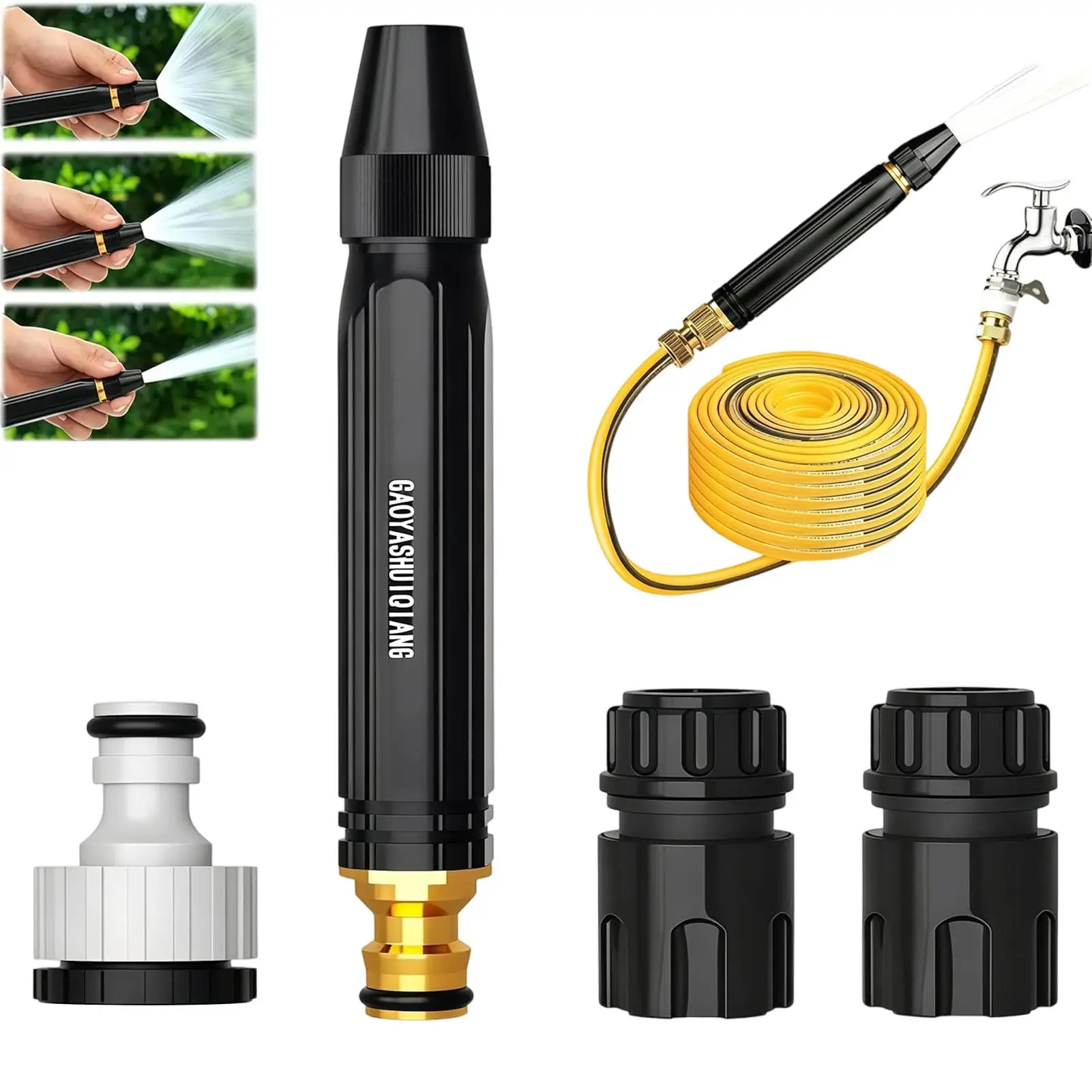 

High Pressure Water Hose Nozzle, Booster Design with 3 Spray Modes, Adjustable Water Sprayer for Car Washing Home Daily Cleaning