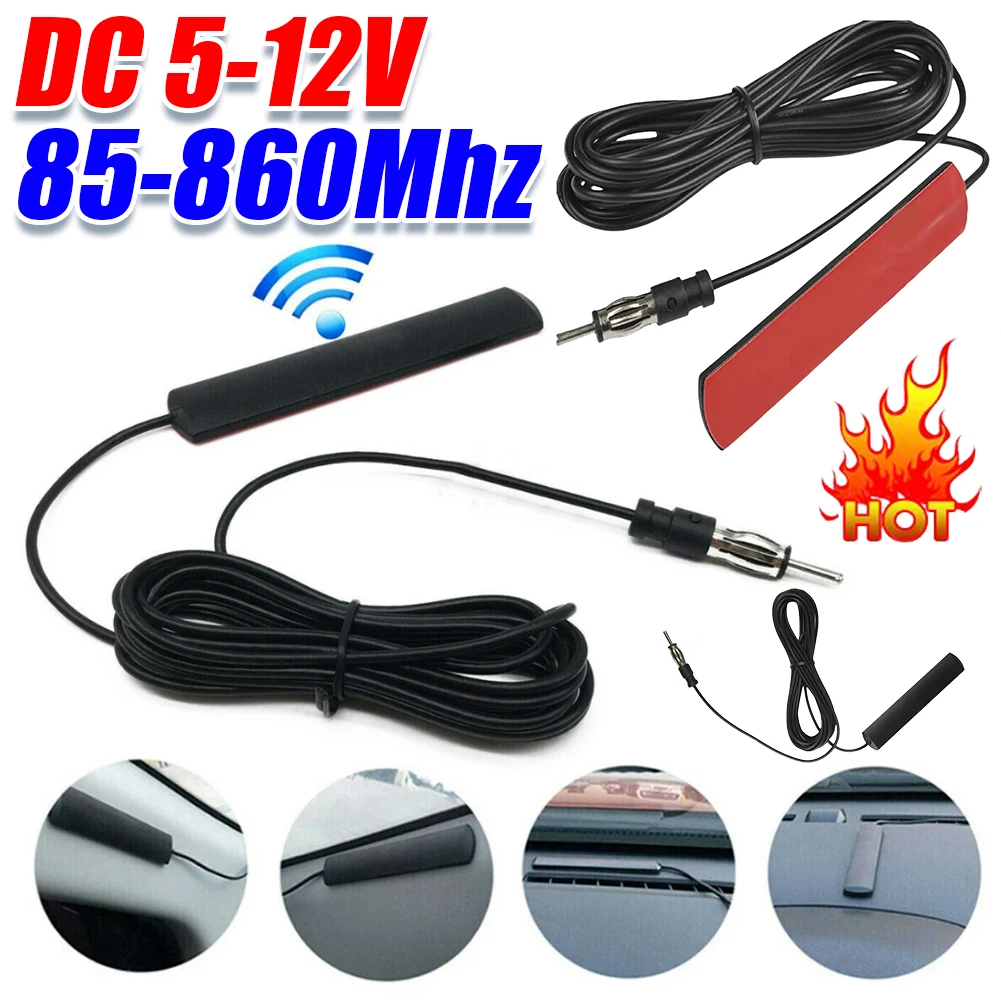 DC 5-12V Car Interior Hidden Amplified Antenna Car Electronic Radio Antenna Car Radio Patch Aerial for Car Truck Motorcycle Boat