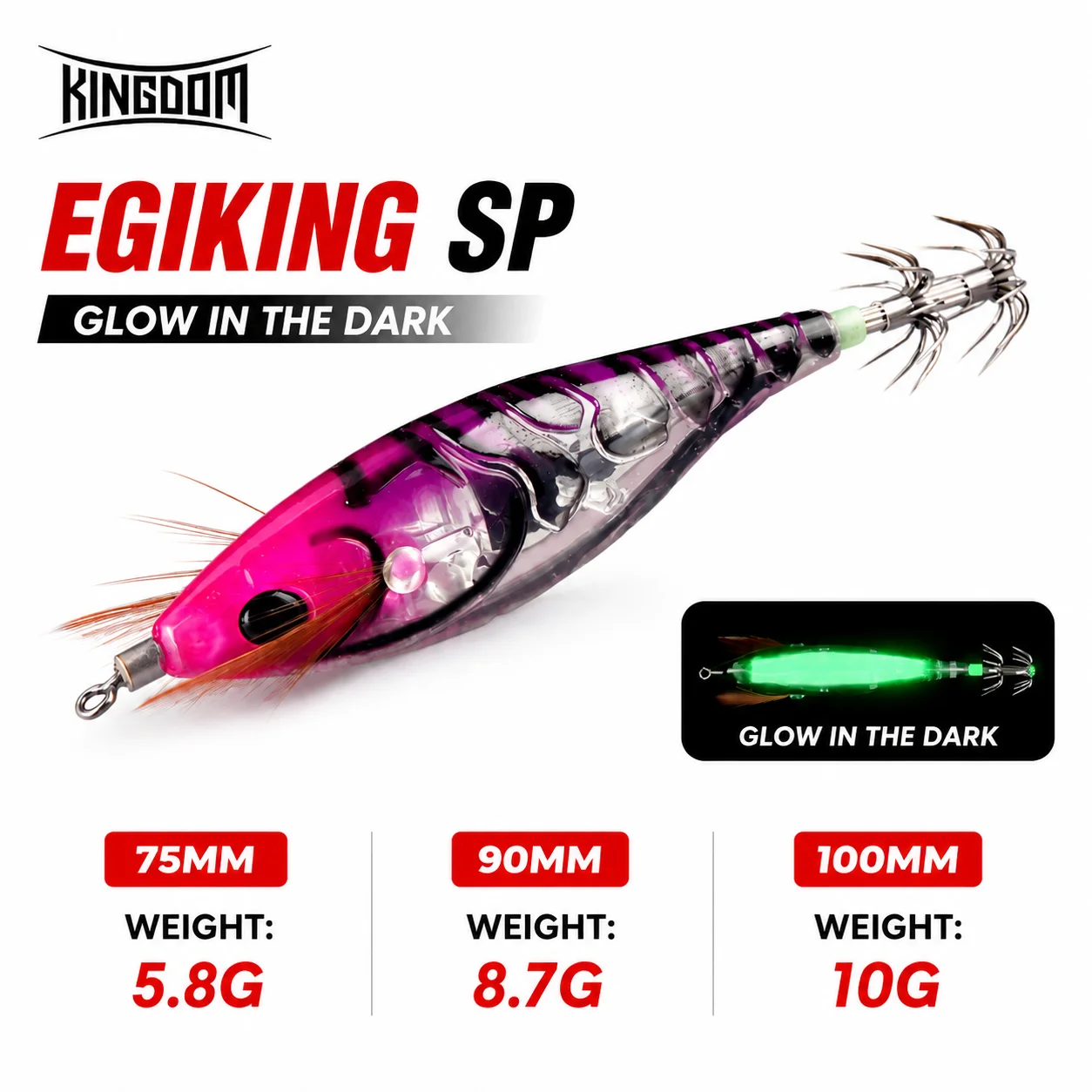 Kingdom SP Angelköder 5,8 g 8,7 g 10 g Tintenfisch Jigs Künstlicher Tintenfisch Haken Jigging Köder Meeresangeln Tintenfisch EGI Leuchtender Köder