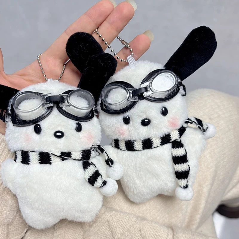 Porte-clés mignon de poupée en peluche Sanrio Pilot Pochacco, breloque de sac, pendentif de chiot en peluche pour cartable, cadeau pour enfants