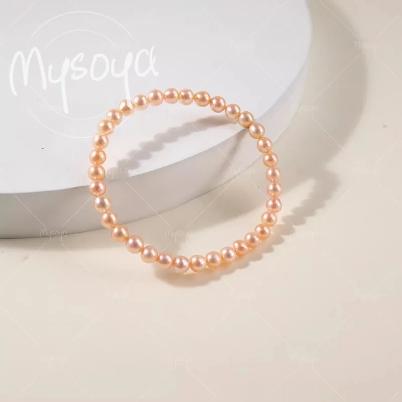 

MYSOYA 5-6mm Pink Freshwater Pearl Bracelet, with Gift Box, for Him/her, Suitable for Birthday/ Wedding/ Mother's Day Gift A0072
