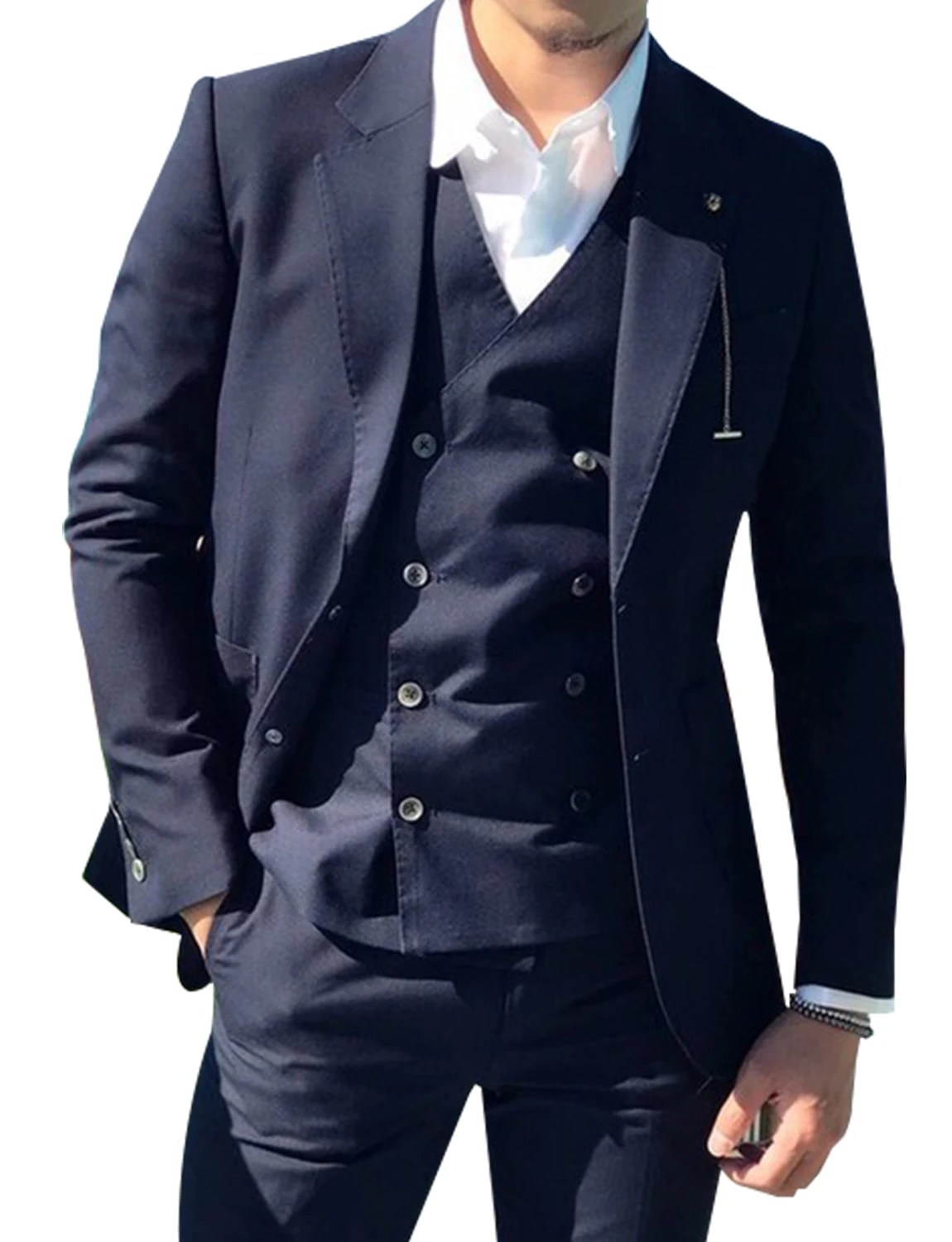 Chaqueta con solapa de muesca para hombre, pantalones y chaleco de doble botonadura, traje Formal de boda, 3 piezas