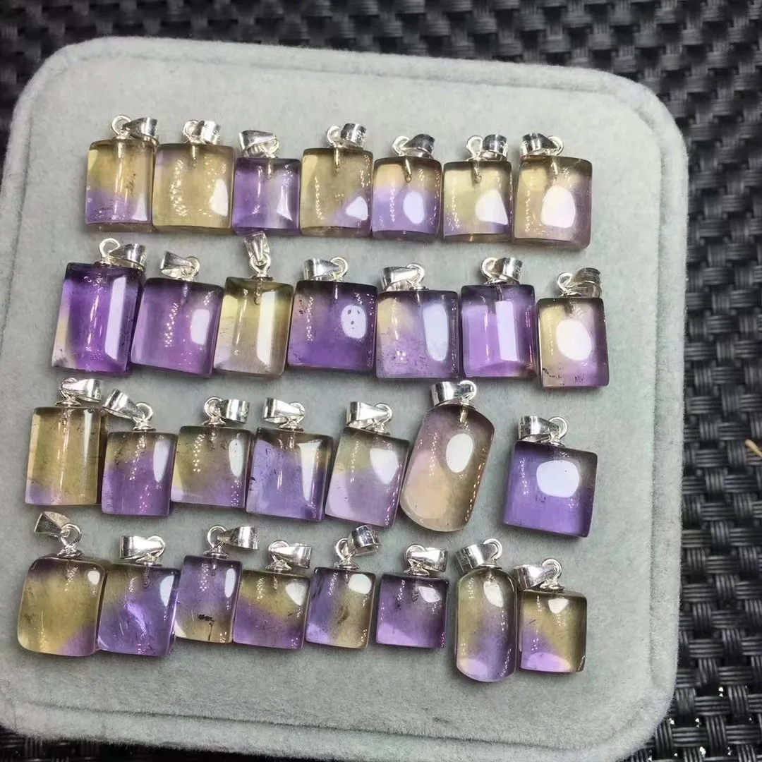 Unit One Piece 925 Silver Buckle With Natural Ametrine Quartz Crystal Gemstone Square Pendant