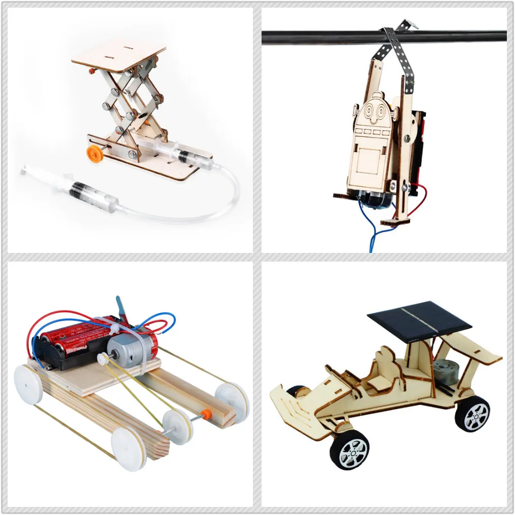 Juguetes de tallo DIY para niños, Kit de experimentos de ciencia educativa, Robot eléctrico, rompecabezas de madera, modelo de construcción para niños