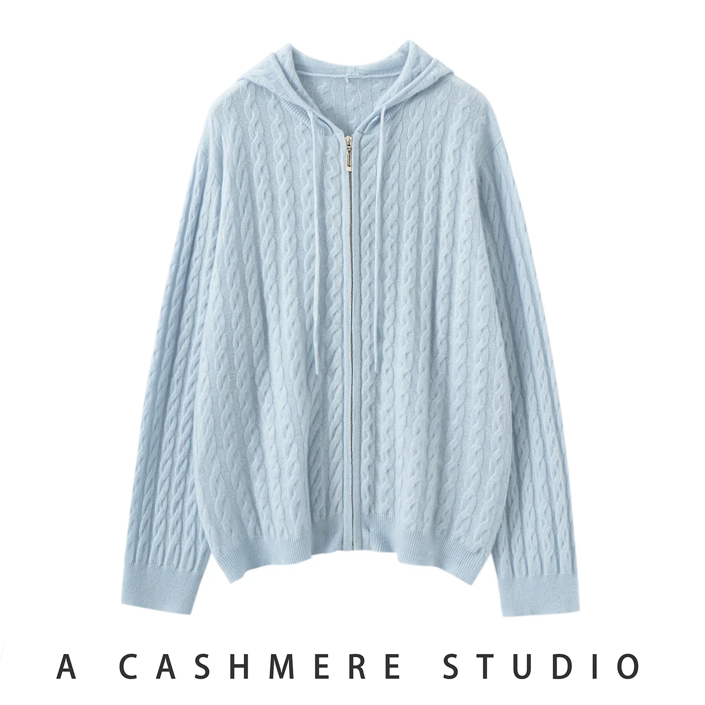 

100% Cashmere Sweater Women Zipper Hooded Cardigan Autumn Winter Soft Warm Cable Kint Top Clothing Casual Loose Style Knitwear