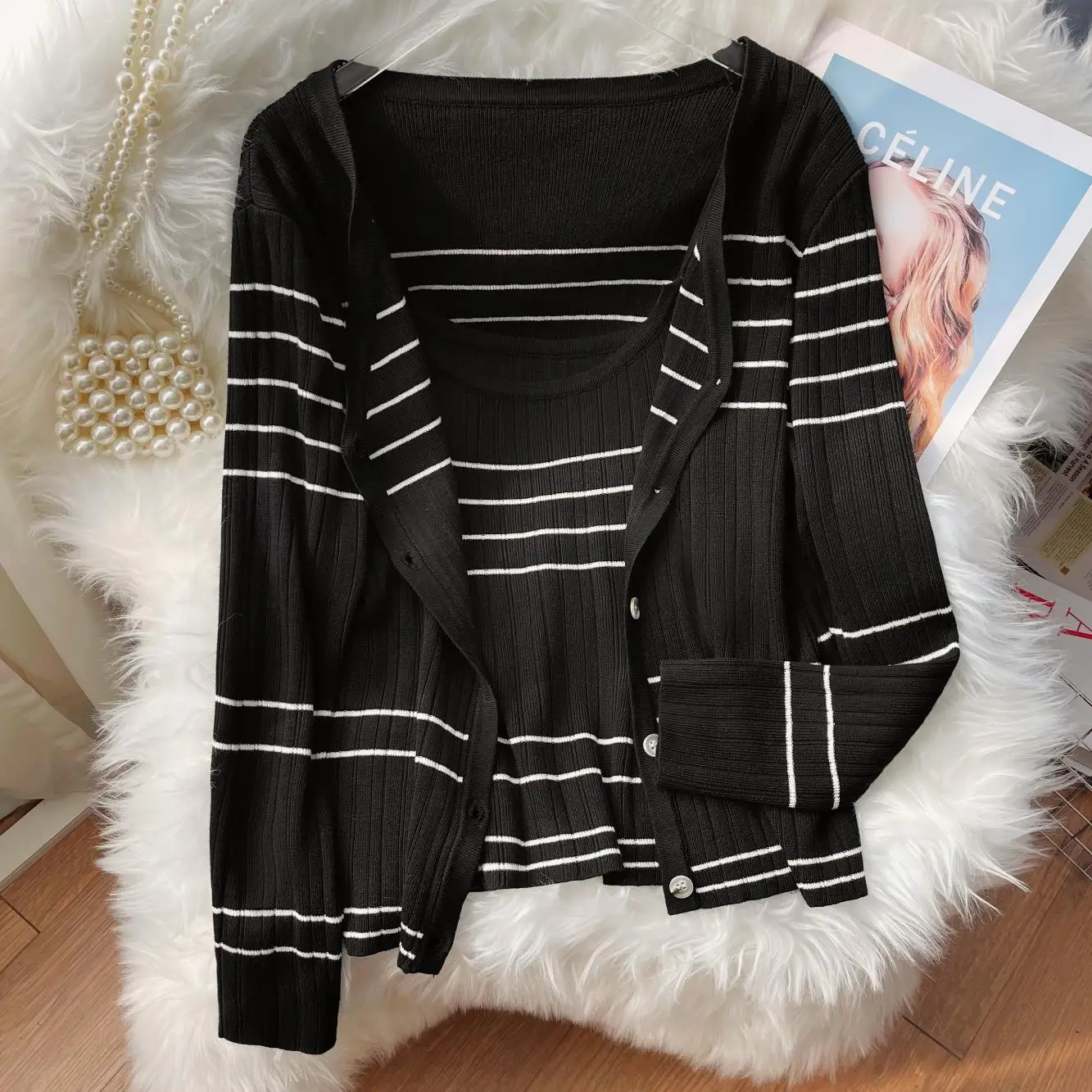 2023 O-neck Button Cardigan Women Loose Twist Knitwear Autumn Winter Striped Colour Femme Retro Harajuku Y2K Women Sweaters