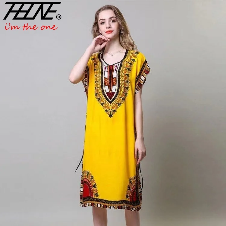 Summer New Fashion Holiday Dress Women Floral Cotton Loose Print Casual Beach Boho Vestidos Robe Straight Midi New in Dresses