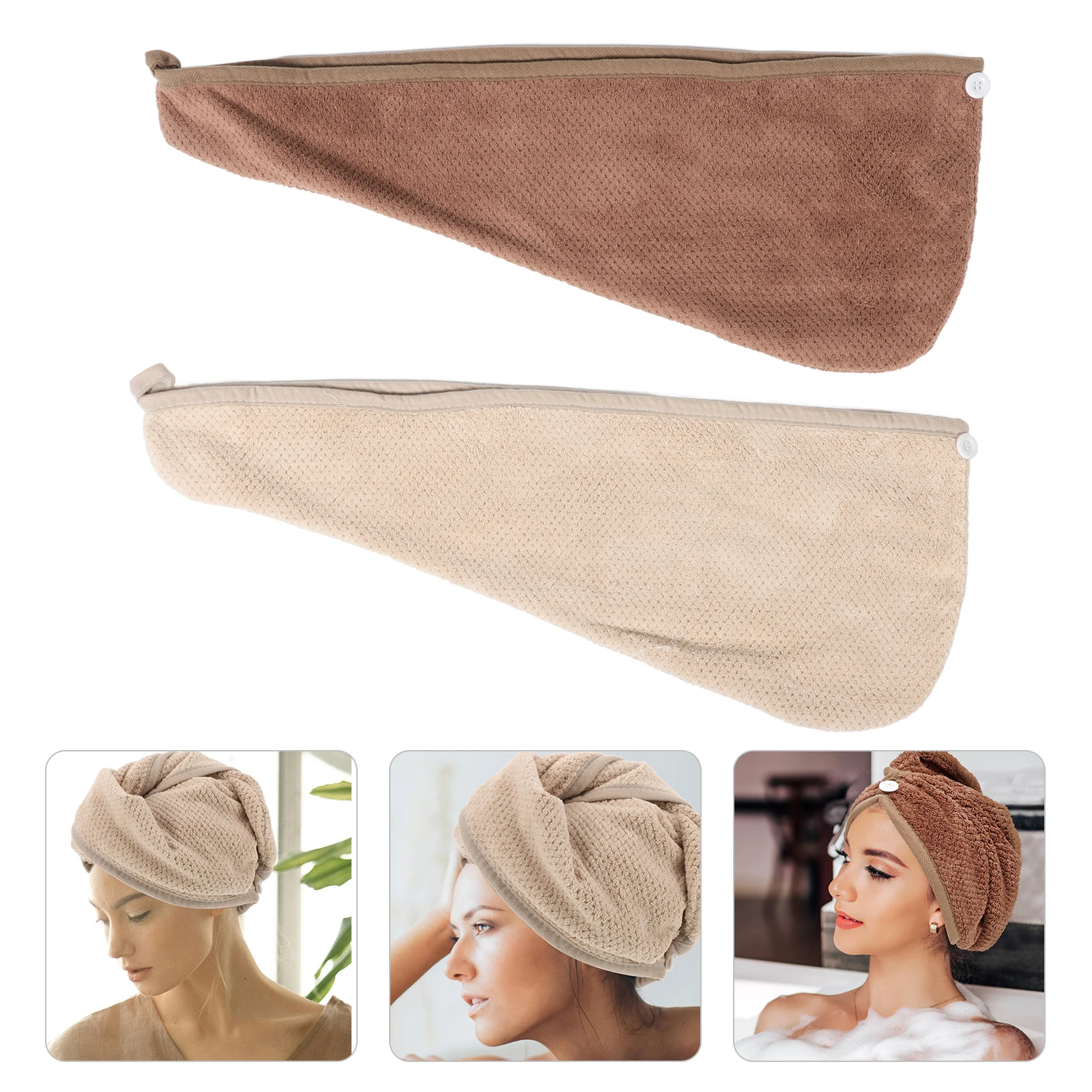 

2pcs Drying Cap Thickened Quick Dry Turban Reusable Bath Gentle Soft Material Water Absorbent Hair Wrap Towel For Wet Hair Rapid