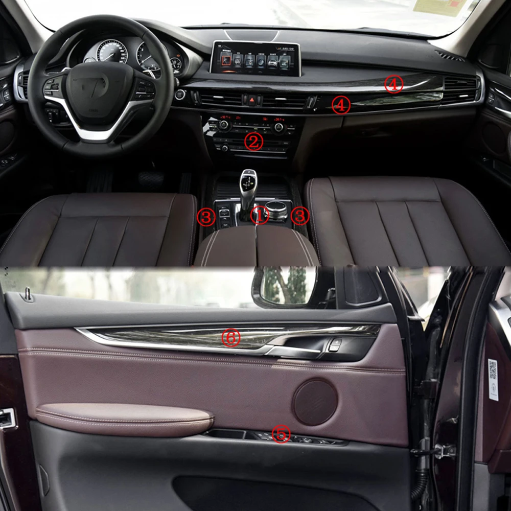 Carbon Fiber For Bmw X5 F15 2014-2018 Film Interior Stickers Center Console Gear Dashboard  Door Handle Lift Panel