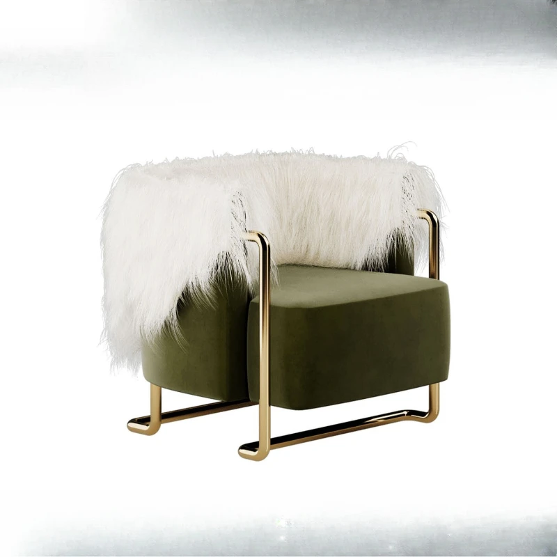 

Italian high-end single sofa chair stainless steel living room reception modern light luxury creative design cashmere leisure