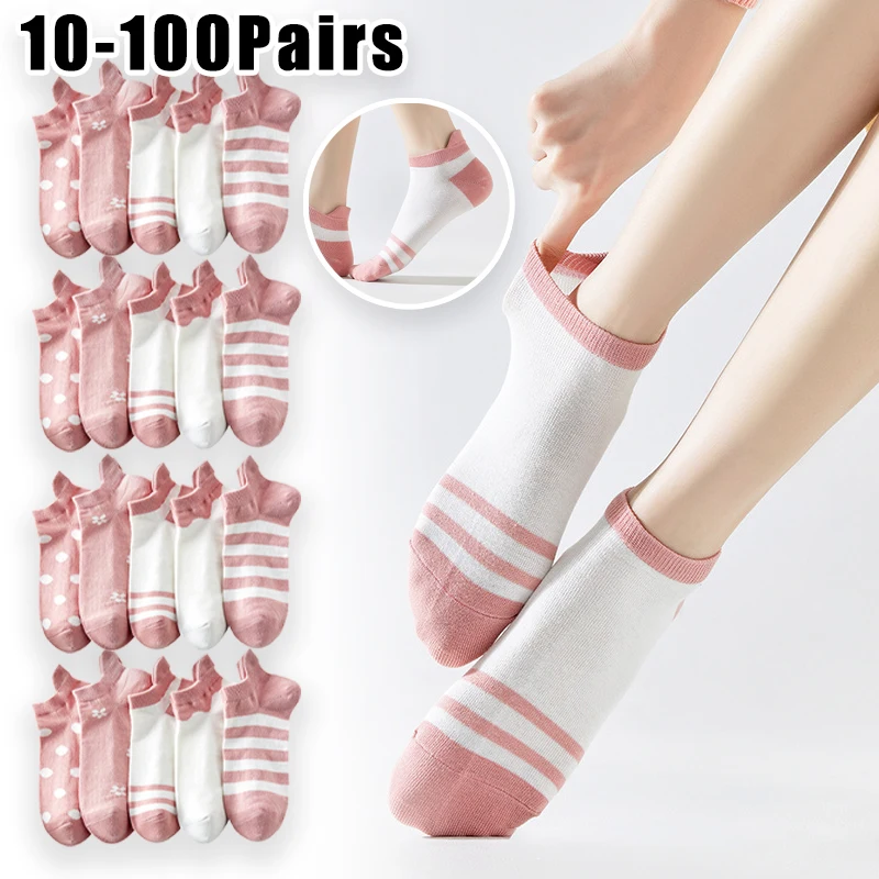 

Fashion Women Solid Striped No Show Ankle Socks Spring Summer Invisible Low Cut Short Socks Kawaii Japanese Style Breathable