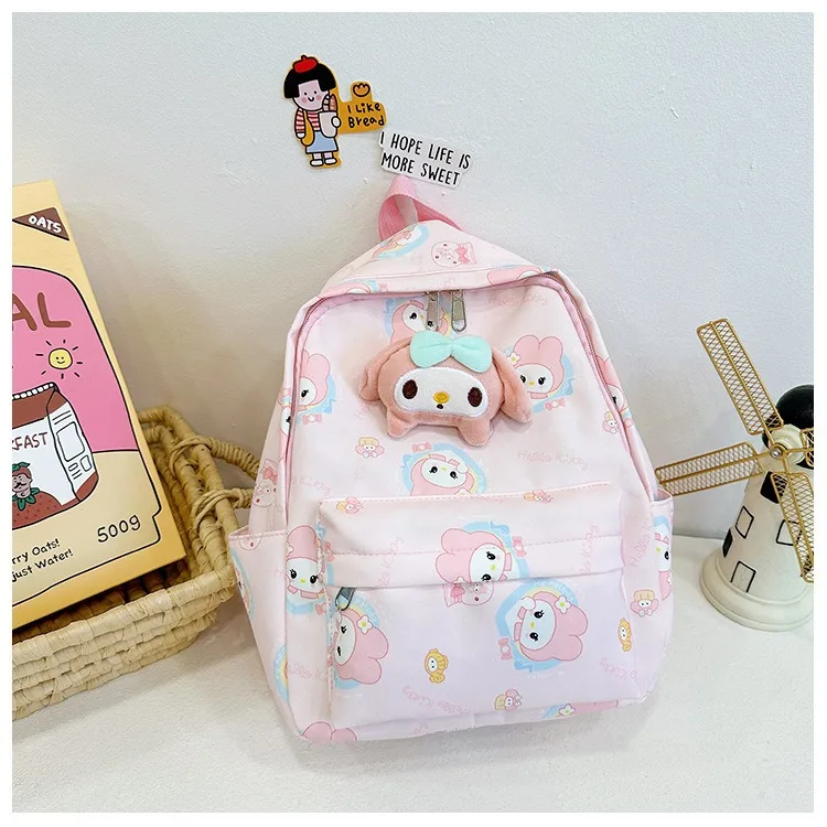 Sanrio Backpack Hello Kitty Kuromi Cinnamoroll Melody School Bag with Plush Doll Kids Boy Girl Teenager Satchel Kawaii Knapsack