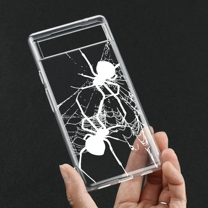cool Spider Pattern Ultra Thin Clear Case For Google Pixel 6 6A 7 7A Pro 8 Pro 5G Transparent Cover Fundas
