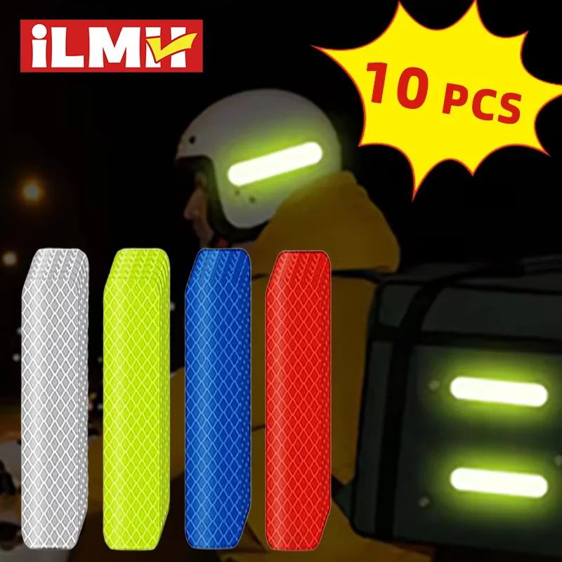 80-10PCS Helmet Safety Warning Reflective Stickers Strip Waterproof High Visibility Reflector Tape For Night Riding Walking Car