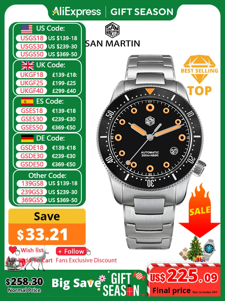 San Martin Original Design New Men Diver Watch 39.5mm YN55 Automatic Mechanical Watches Sapphire Waterproof 200M Luminous SN0142