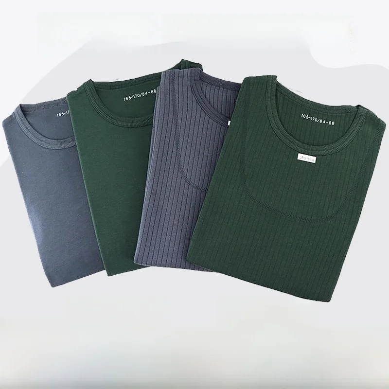 

Men's Modal Thermal Underwear Set Long Sleeve round Neck Knitted Fabric Warmth Enhancement Outerwear Youth Suitable Basic Style
